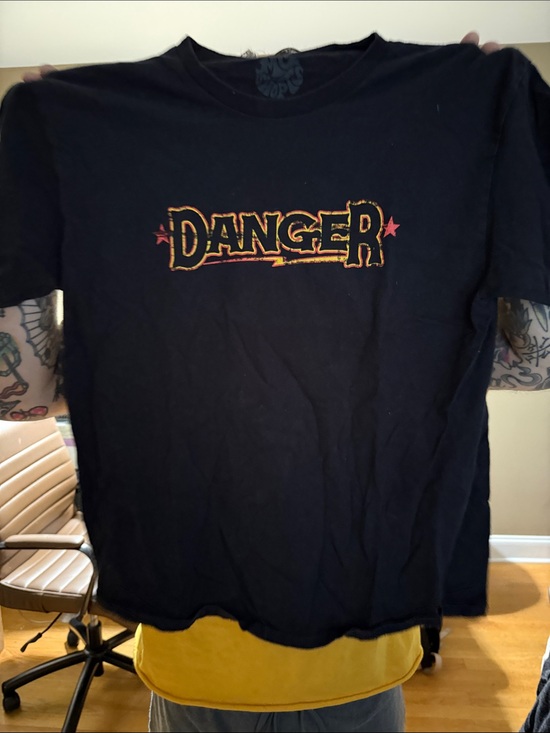Costa Other - Costa Black Short Sleeve 'DANGER' Graphic Tee with Red and Yellow Accents